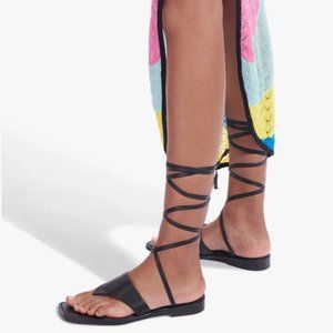 NEW Staud Alexandre Leather Ankle Wrap Tie Lace Up Sandals BLACK SHOES NIB